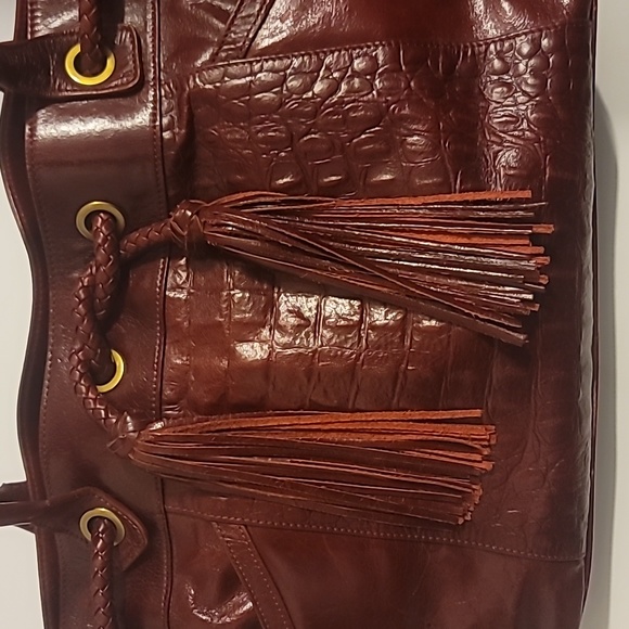 Charles David Red Alligator Satchal Tote Burgundy Hobo Handbag with Tassels - Picture 10 of 11